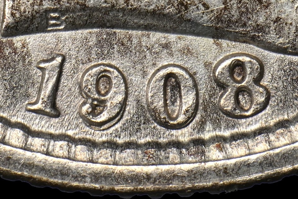 1896 Barber Dime FS-301 Repunched Date close-up showing ghost digits beneath the primary date numerals
