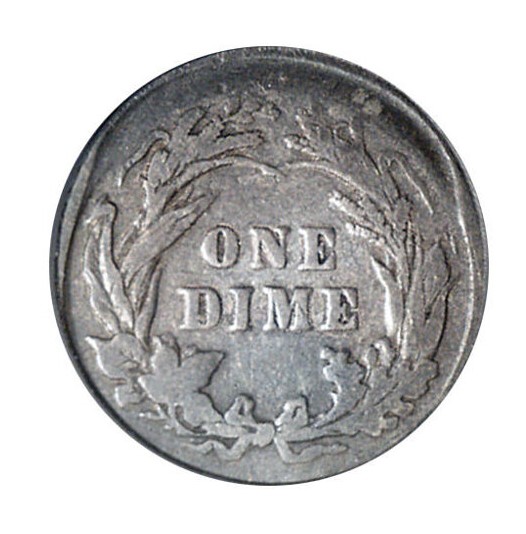 1896 Barber Dime off-center mint strike error showing partial design with date visible and unstruck planchet crescent